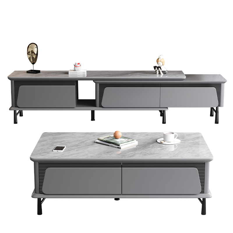 风之意 电视柜 意式轻奢岩板茶几电视柜组合家用小户型现代简约客厅可伸缩电视机柜SRMG-2202 岩板茶几电视柜组合 1.3m茶几