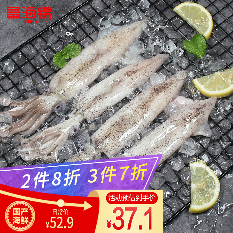 富海锦鲜冻笔管鱿鱼500g 鱿鱼 铁板鱿鱼 火锅烧烤食材 国产海鲜