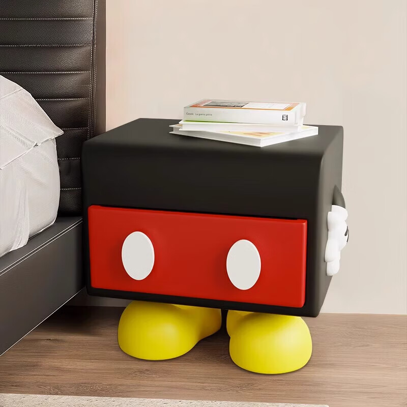 多巴胺柜子米奇创意卧室床头柜家具卡通儿童房床边柜沙发边几收纳 米奇抽屉床头柜-红 整装