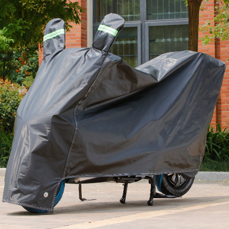 电动车摩托车防雨罩电瓶车遮雨罩加厚防晒车衣套遮阳盖布防尘车罩 黑色(升级强化款) 双耳XXL(2.4米)特大号