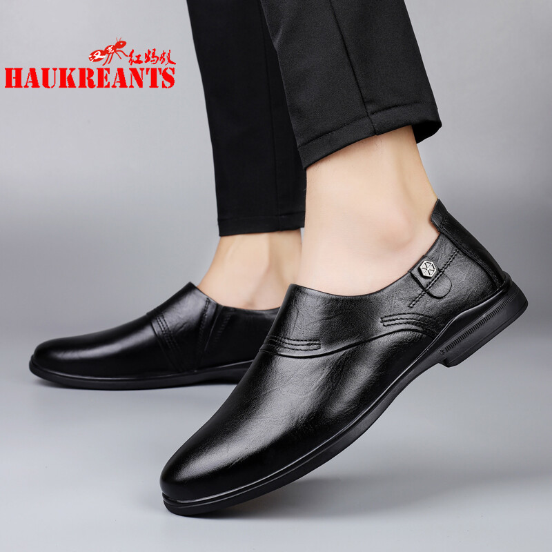 汉克红蚂蚁真皮男鞋春秋新款软底防滑皮鞋英伦百搭舒适商务休闲鞋豆豆