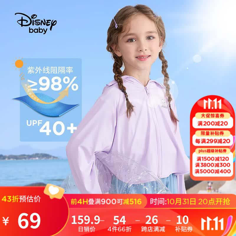 迪士尼（Disney）童装儿童女童斗篷防晒衣服凉感速干2023新款夏装大童防紫外线外套 芋泥紫 140怎么看?
