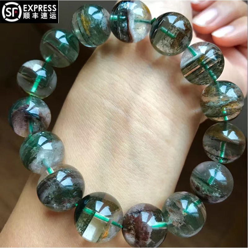 陌阡雪醉水晶罕见千层绿幽灵手链女男款手串 超美特级手链 12mm