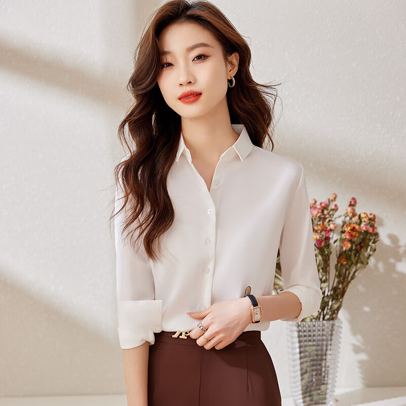 言蔻职业白衬衫女长袖气质休闲经典款百搭通勤抗皱女士衬衣