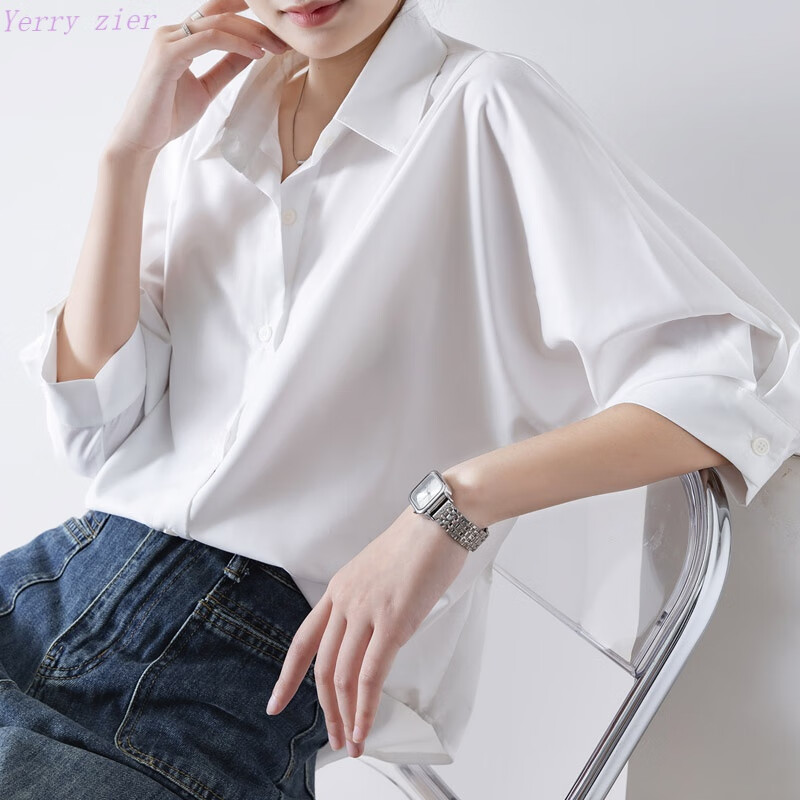 yerry zier轻奢高端白色衬衫女夏轻奢别致灯笼袖慵懒宽松通勤百搭半袖