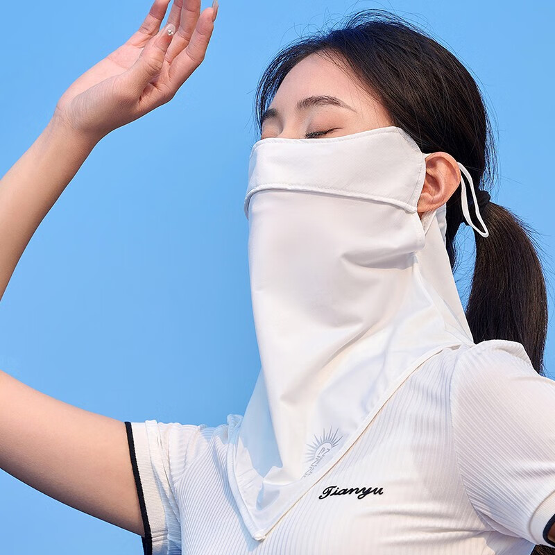 上海故事护眼角护颈防晒口罩女冰丝防紫外线女士面纱护颈面罩 白色