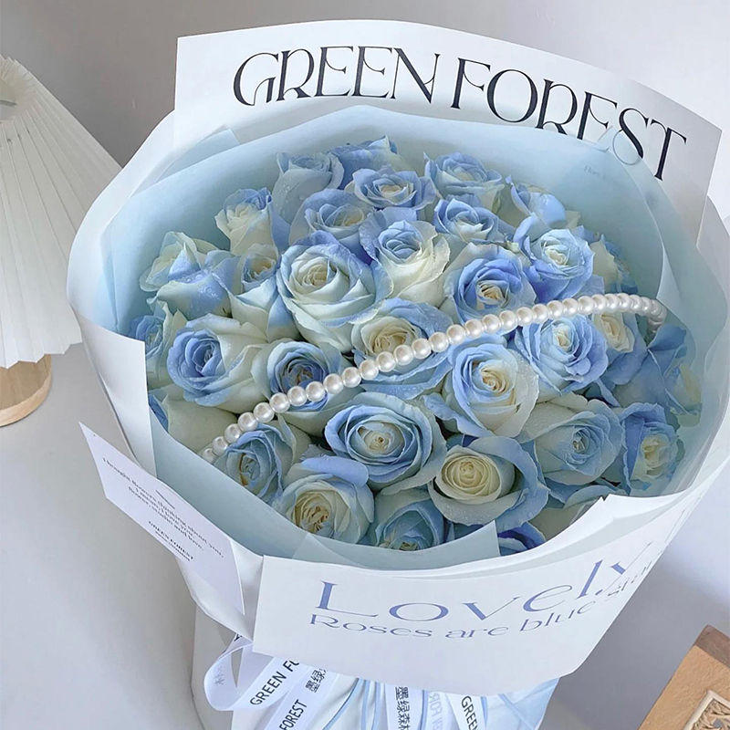 花递鲜花速递33枝碎冰蓝玫瑰真花束生日礼物送女友全国同城配送|tt94
