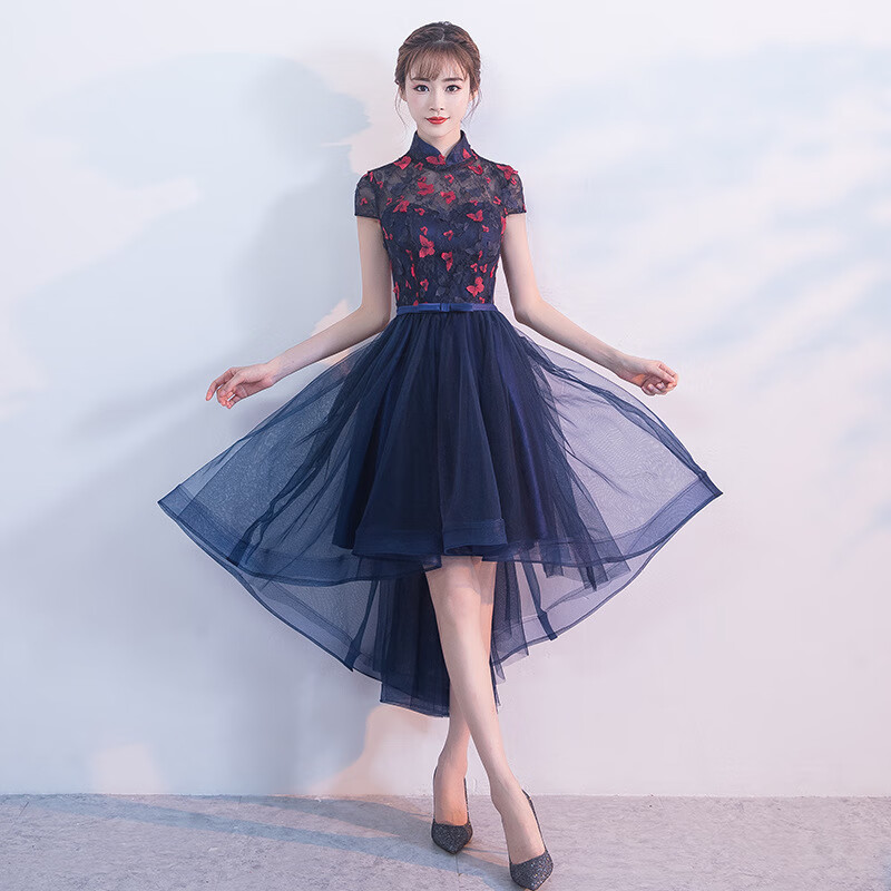 百丽驼美士(balitomms)晚礼服女夏季款宴会前短后长复古中式改良旗袍