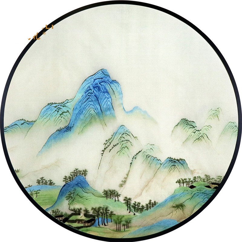 宏火阁礼品  纯手工刺绣千里江山图苏绣成品挂画山水风景画圆形客厅