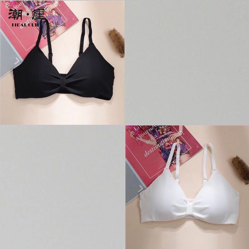 女生内衣大学生高中生文胸套装冰丝肩带抹胸内衣女透气防滑性感蝴蝶结