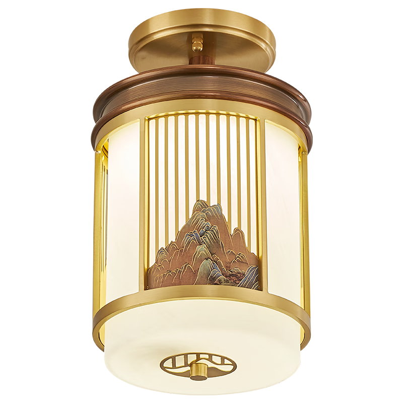 佐燈奴全銅新中式過道燈玄關餐廳走廊燈黑胡桃木中國風復古小吊燈具 全銅黑胡桃木-8240單吊