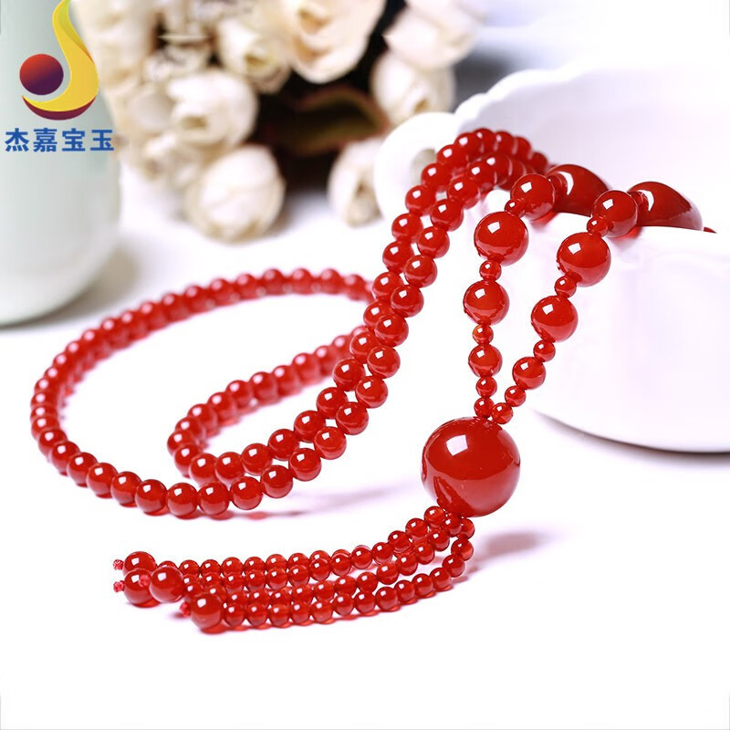 杰嘉宝玉  原创新款红玛瑙毛衣链长款项链女士款妈妈礼物民族风春夏饰品时尚带证书