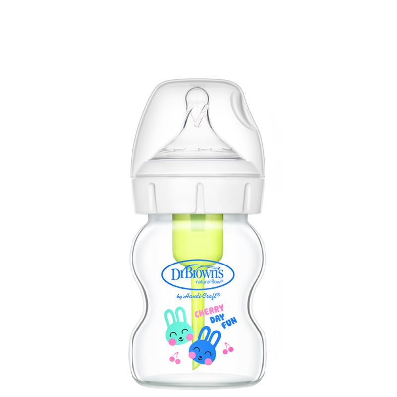 布朗博士玻璃奶瓶 0-3月新生婴儿防胀气防呛 宽口径奶瓶150ml 萌兔