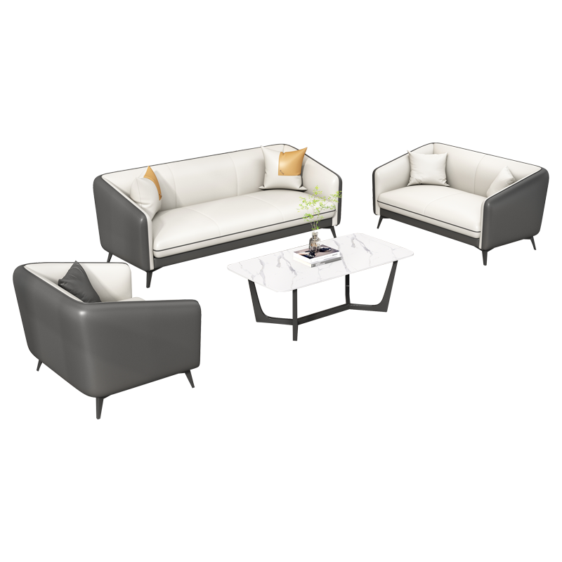 圣黎 办公沙发茶几组合现代简约商务接待会客洽谈沙发办公室主管经理室沙发3+2+1(西皮)