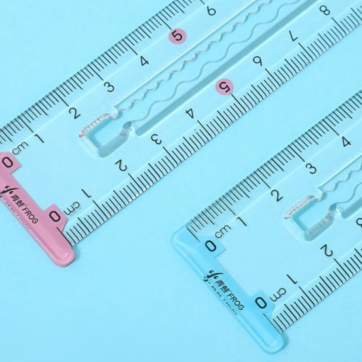 小青蛙大小双波浪线15 20cm直尺双刻度尺子学生学习文具创意文具 1657 双线15cm波浪尺（5把）