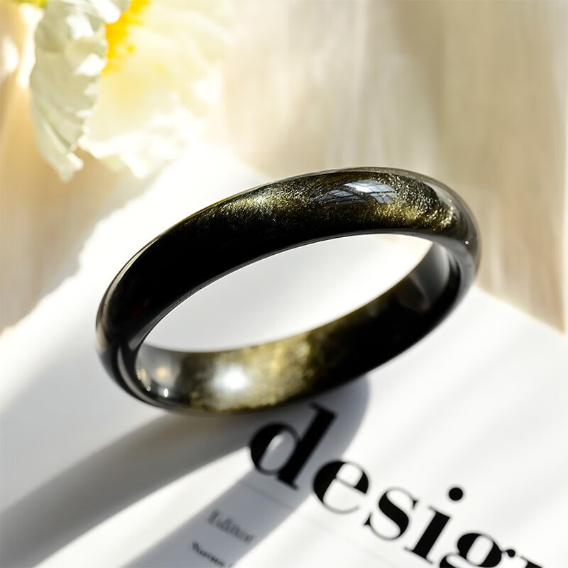 珠佩丽猫眼石手镯墨西哥金曜石手镯猫眼黑曜石镯子带彩窄条黑色玉镯