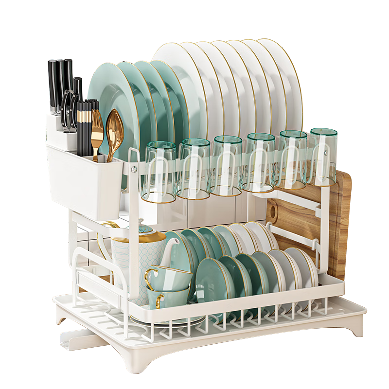 太力厨房置物架碗碟置物架碗架碗筷沥水架台面收纳架用具置物架大全 免安装双层沥水架（白色款）