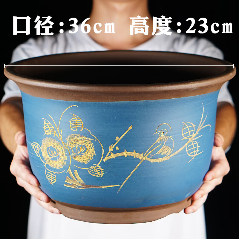 花盆陶瓷花瓶紫砂花盆带托盘兰花盆景花盆家用厂家特大号 下单1件减3