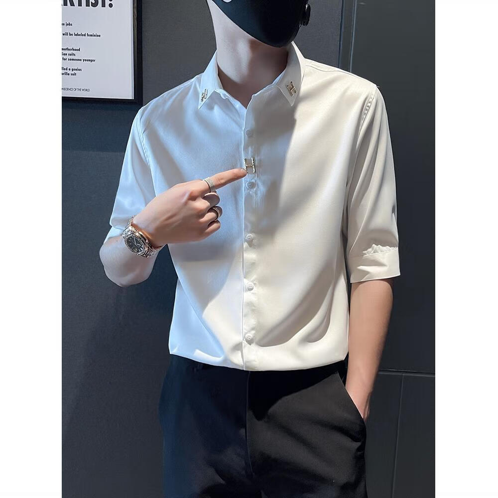 再凡漾配衬衫的裤子男生贴合身型显瘦春秋季七分袖男衬衫冰丝西裤纯色