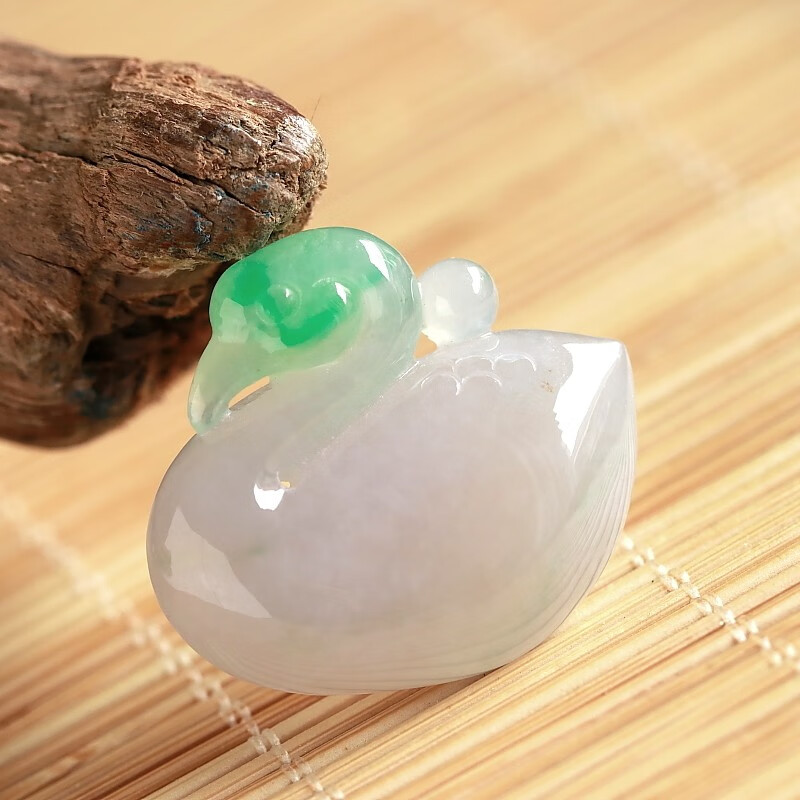 石之富缅甸天然翡翠a货冰糯种天鹅玉吊坠挂件7.82克