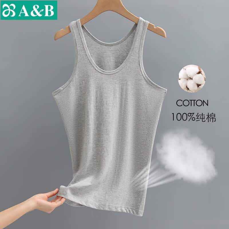 AB3件男夏季纯棉休闲背心舒适棉质吸汗透气无袖中老年爸爸打底汗衫 灰色3件 3XL