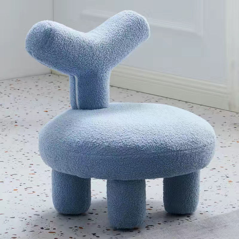 北欧款羊羔绒懒人座椅设计师小户型单人沙发椅休闲椅轻奢矮凳 孔雀蓝y