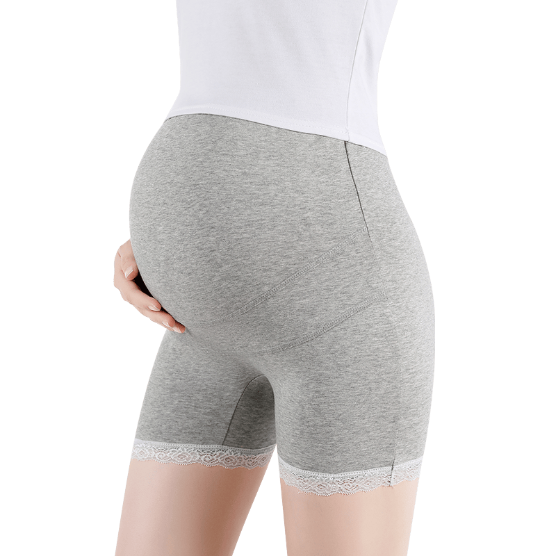 淑孕 孕婦褲孕婦安全褲高腰可調(diào)節(jié)夏季薄款大碼打底褲夏天托腹防走光 8818【雙線】灰色+灰色 L（建議100-120斤）