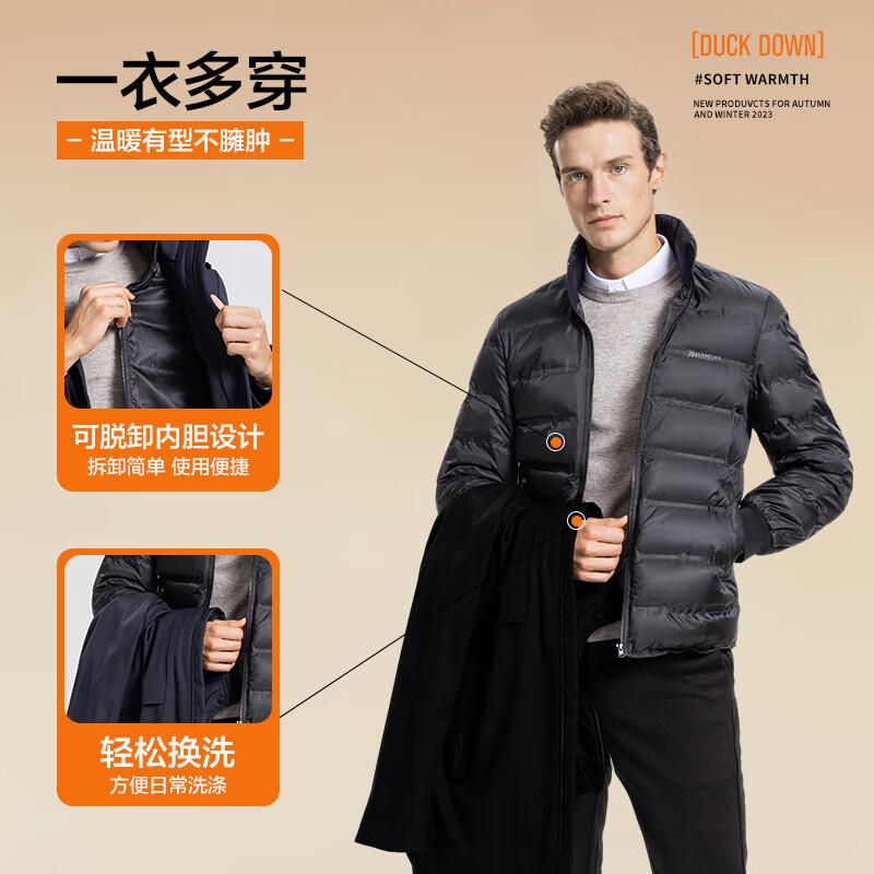 SHANSHAN杉杉【可拆卸内胆】三合一羽绒服男鹅绒加厚男士中长款爸爸装外套 黑色 L /175【建议115-130斤】