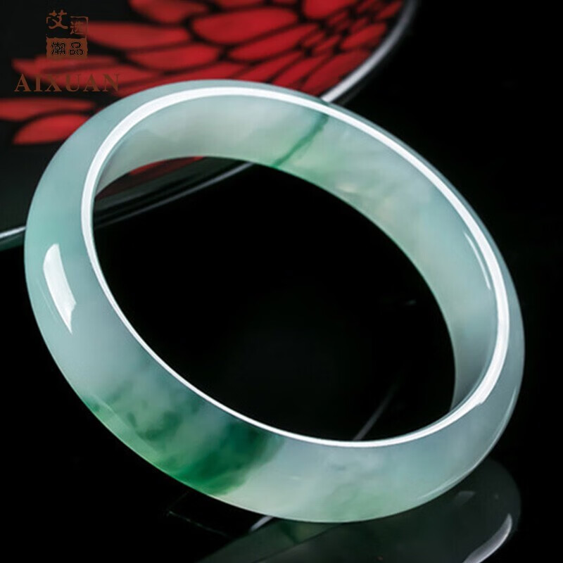 珒珏 翡翠玉手镯 缅甸飘花平安镯冰糯种翡翠处理镯子送妈妈老婆礼物 内径58-59mm(附鉴定证书)