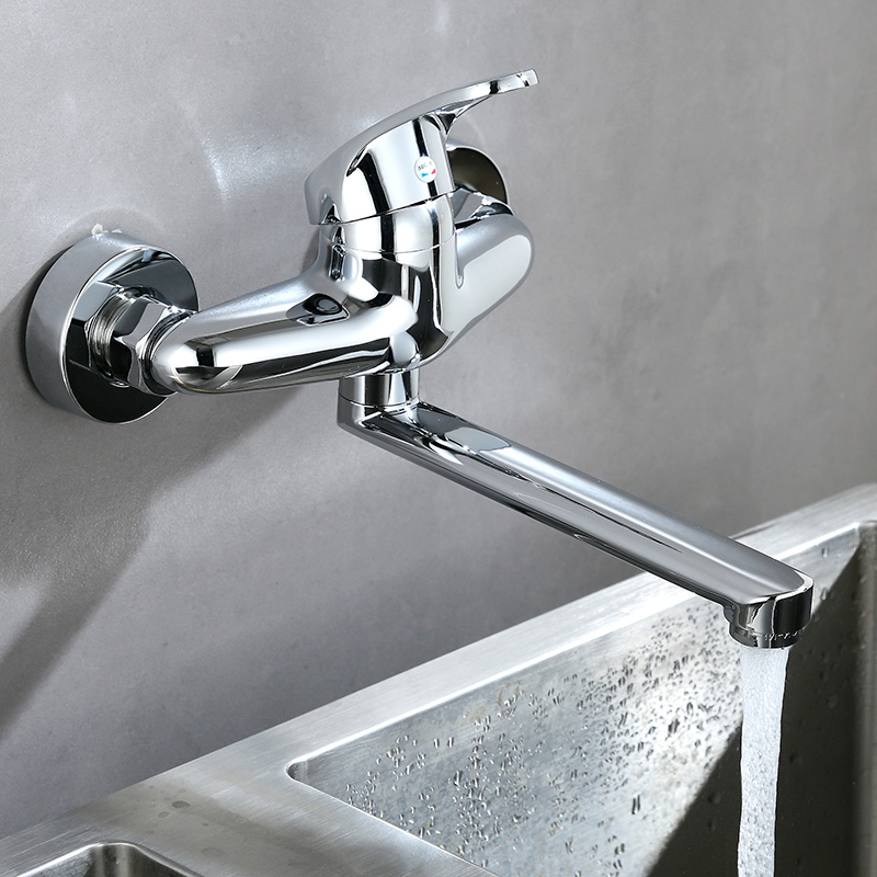 厨房入墙式洗菜盆水槽龙头洗衣洗碗池混水阀加长 铜冷热直管长15cm