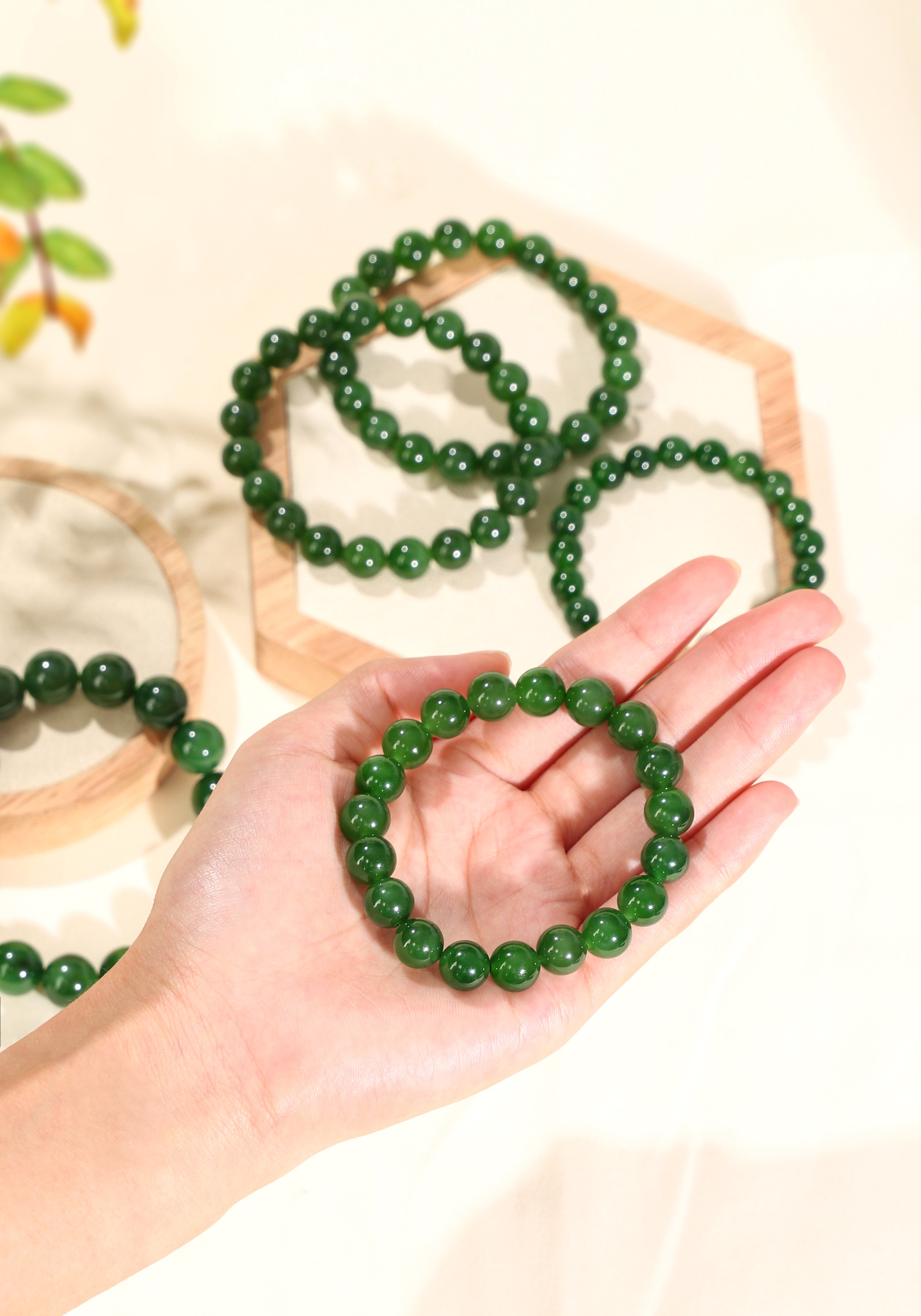 甄祥 天然俄料和田玉碧玉老坑菠菜绿女款碧玉手串单圈手链苹果绿手链