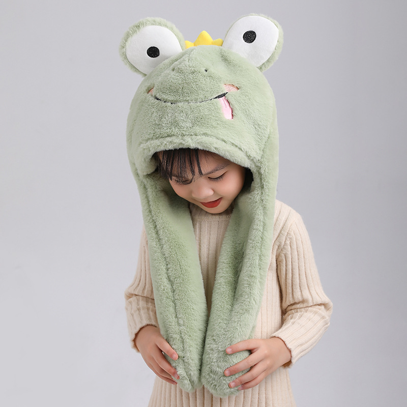 童一捏会动的耳朵帽子网红同款秋冬气囊帽韩版时尚男女儿童帽 青蛙绿