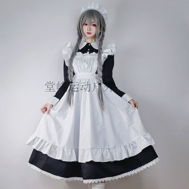 南啵丸女仆裝大碼長款男穿女裝大佬黑白色動漫CO女傭服女管家 傳統(tǒng)女仆套裝發(fā)箍 2XL