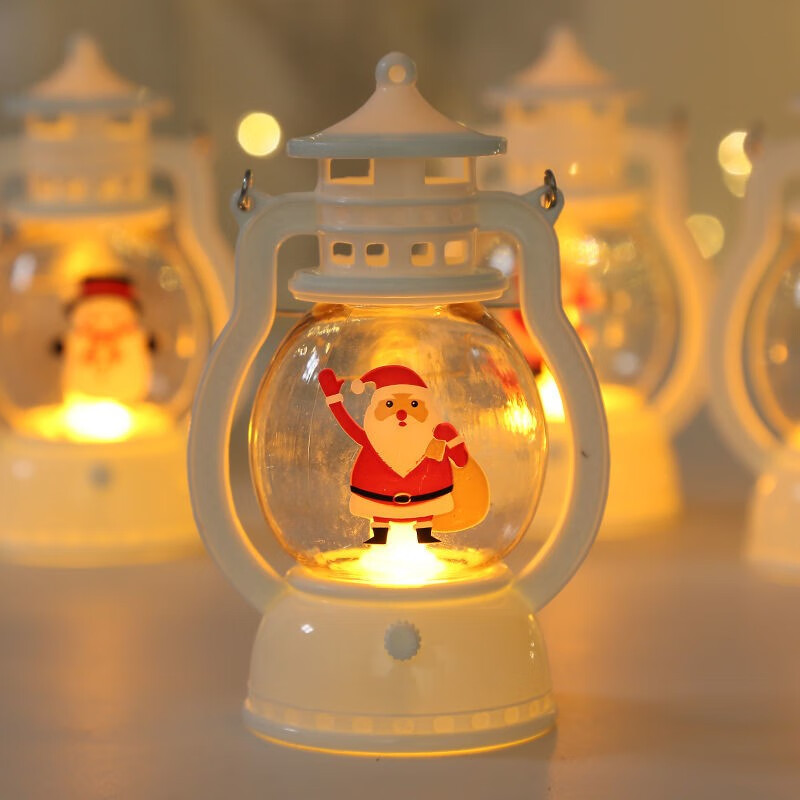 KIDNOAM ins复古圣诞节手提小油灯可爱房间氛围摆件幼儿园装饰创意小马灯 可爱圣诞小油灯（随机图案） 搭配3颗电池