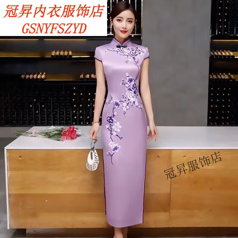 京蝌蝌改良修身旗袍连衣裙紫色旗袍年轻女2023年气质复古中国风 紫色d34 2XL 建议115-125斤怎么看?