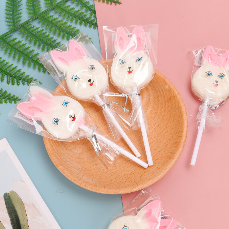 欧贤禾小兔子软糖棒棒糖休闲零食卡通糖果零食12克一支100支一罐装 散