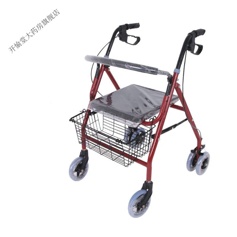 加宽老年购物车 老年休闲车 老人手推车助行器代步买菜车带座椅 红色