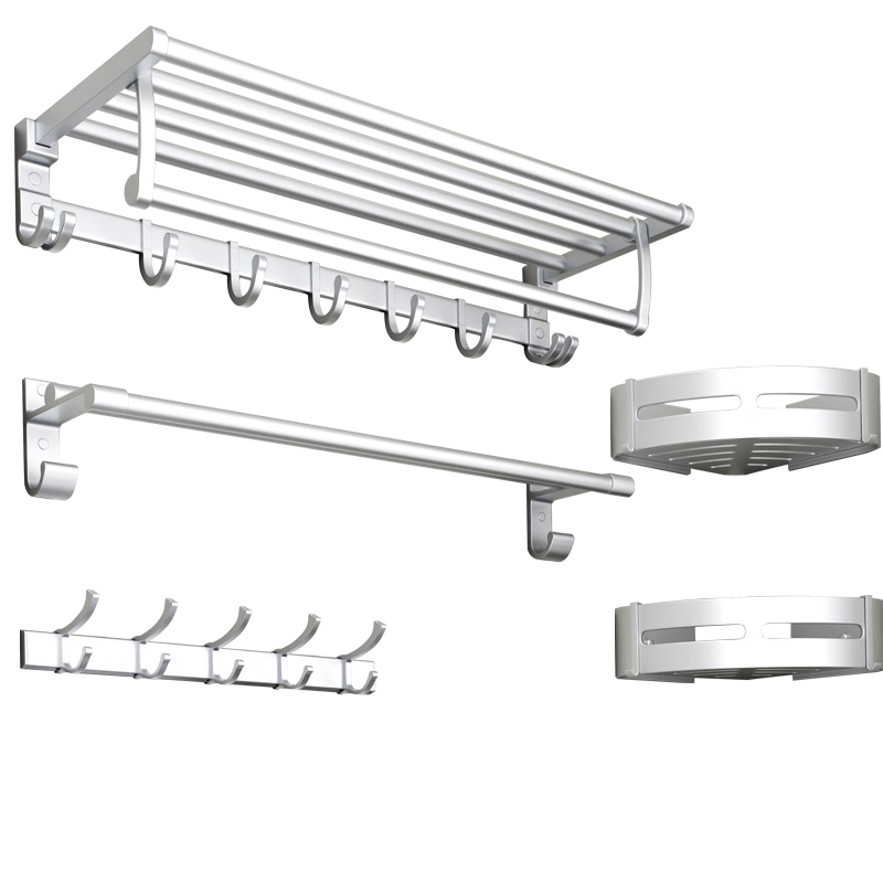 尊驰卫浴毛巾架杆浴巾架免打孔太空铝浴室挂件置物架卫生间卫浴五金挂件套装 【热荐-加厚爆抢款】免打孔浴室挂件四件套