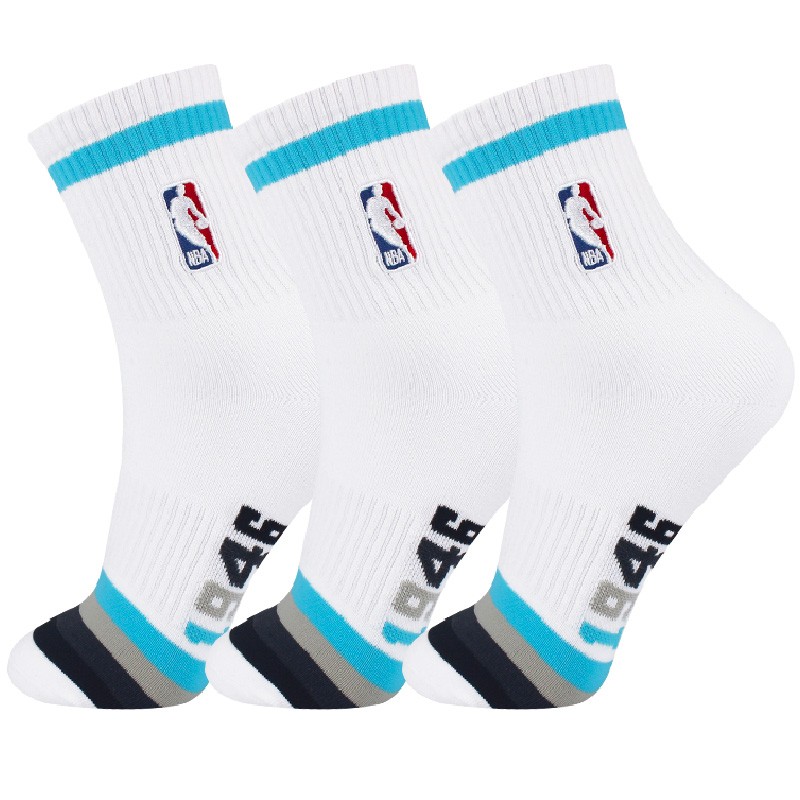 NBA袜子男士中筒秋冬时尚休闲运动篮球棉袜3双装 白色 26-28CM 
