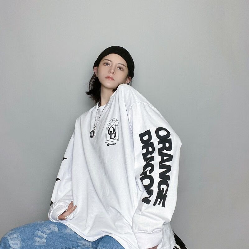 蝶泣现货】fff马思唯afgk国潮印花t恤潮牌嘻哈男女宽松美式长袖街头潮