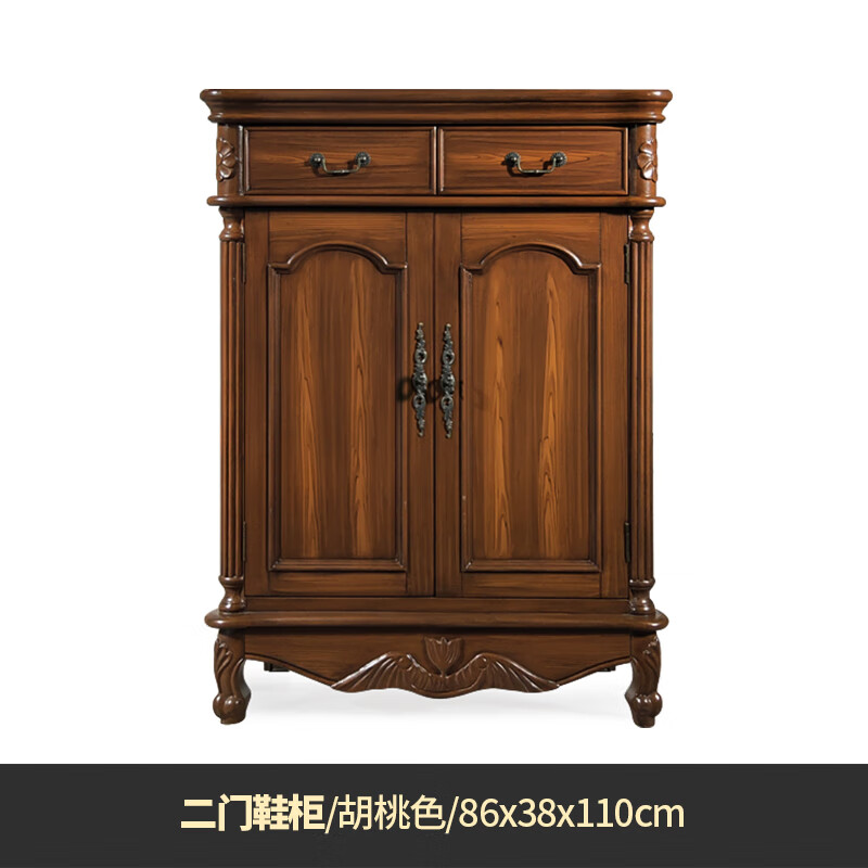 榜客厅入户家用门口欧式楼道外玄关柜 【板木结合】胡桃色二门鞋柜 整