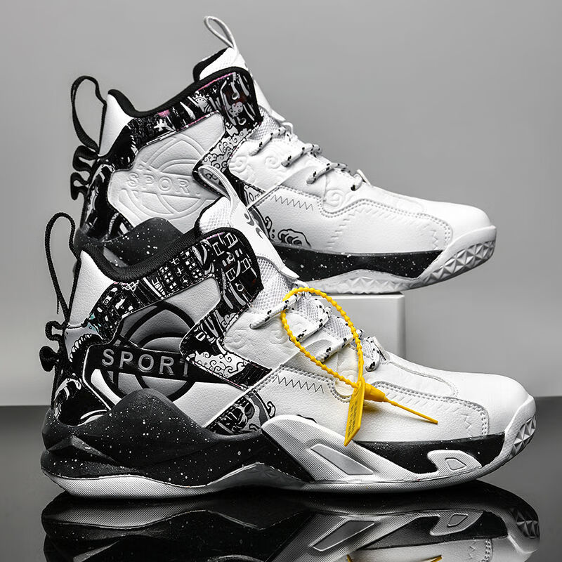 rovnshe毒液篮球鞋男新款青少年高颜值运动鞋子防滑减震实战球鞋 白黑