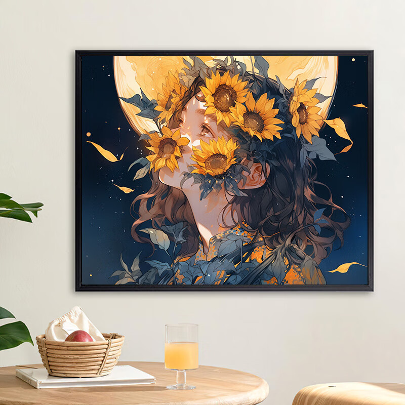 南暖向日葵女孩数字油画diy手绘画画填色系手工涂色填充装饰画 x9274