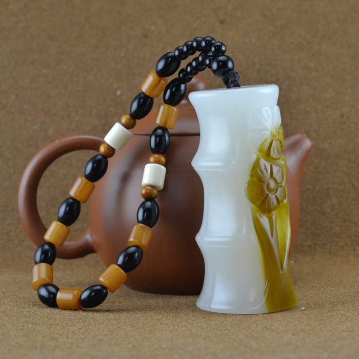 仙来阁 新疆和田玉把件 籽料原石羊脂白玉竹节手把件 节节高升玉石手