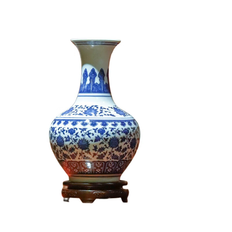 盎梓家居陶瓷器中式摆件工艺品青花瓷釉下彩缠枝莲花瓶摆件