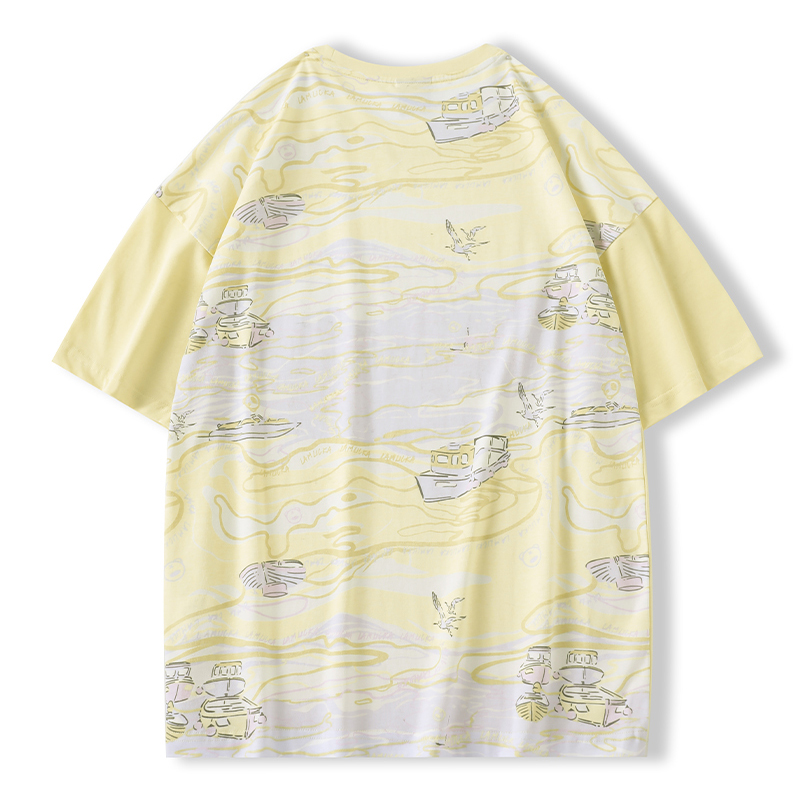 天龙致尊denon supreme短袖t恤男女潮牌水墨印花拼接oversize宽松大码