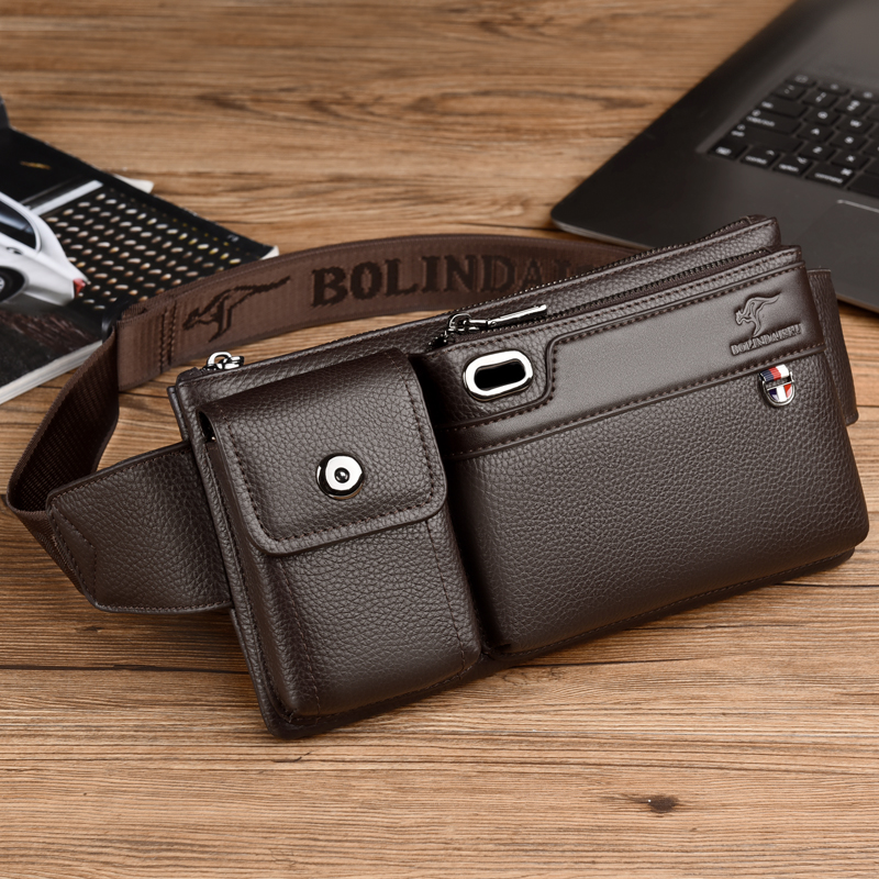 酷奇袋鼠(kuqidaishu)酷奇【牌】袋鼠男士腰包头层牛皮新款手机包多