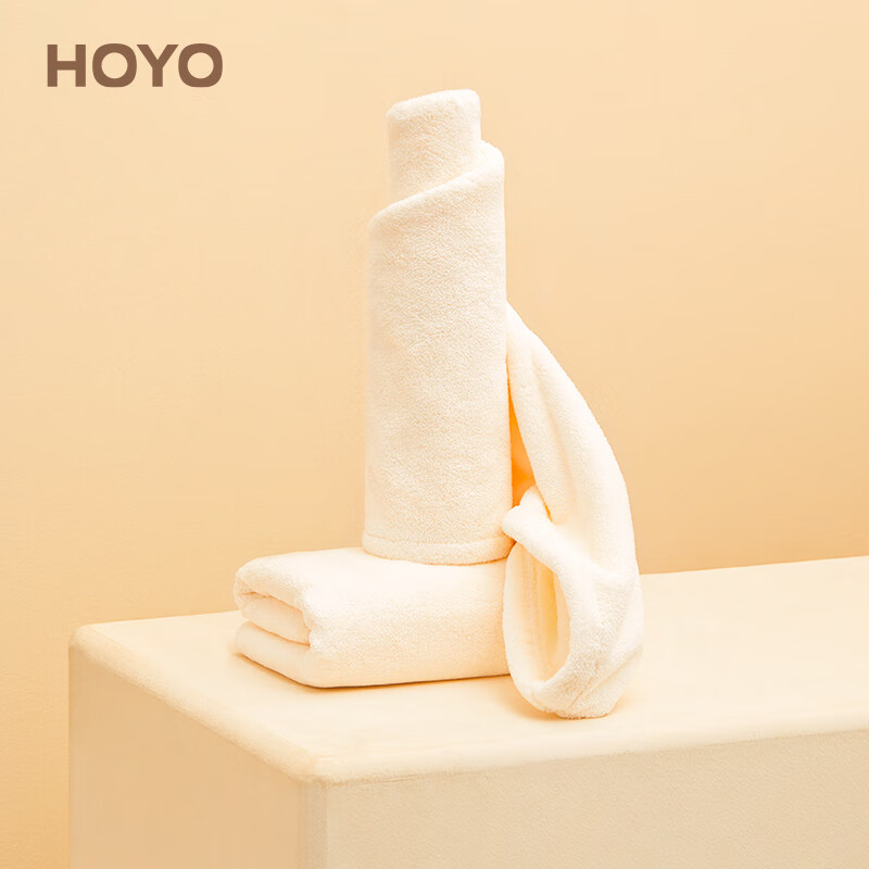 hoyo雪滑绒干发帽干发巾两件套 洗澡洗头吸水速干家用毛巾女 奶白
