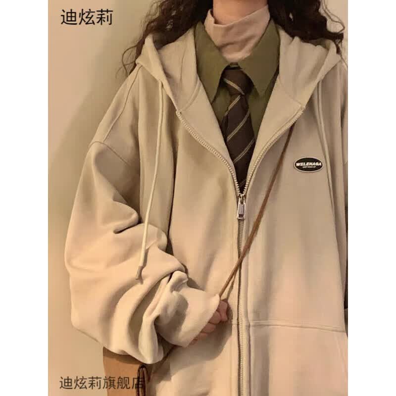 迪炫莉秋季女生卫衣外套春秋款女迪宽松冷天初中生高中学生新款秋天衣服 杏色韩版秋冬款 均码（可备注码数）高性价比高么？