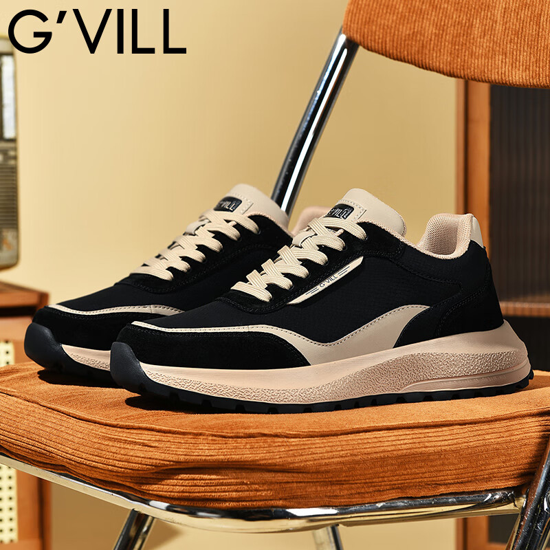 贵之步G'VILL 鞋子男鞋秋季2024新款潮流百搭旅游鞋厚底男士运动休闲鞋 黑杏 42